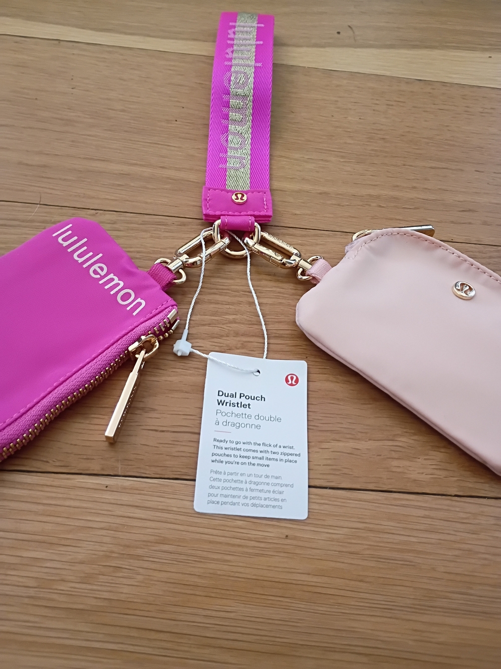 lululemon athletica Dual Pouch Wristlet - Hot Pink & Pale Pink With Gold - Picture 3 of 3